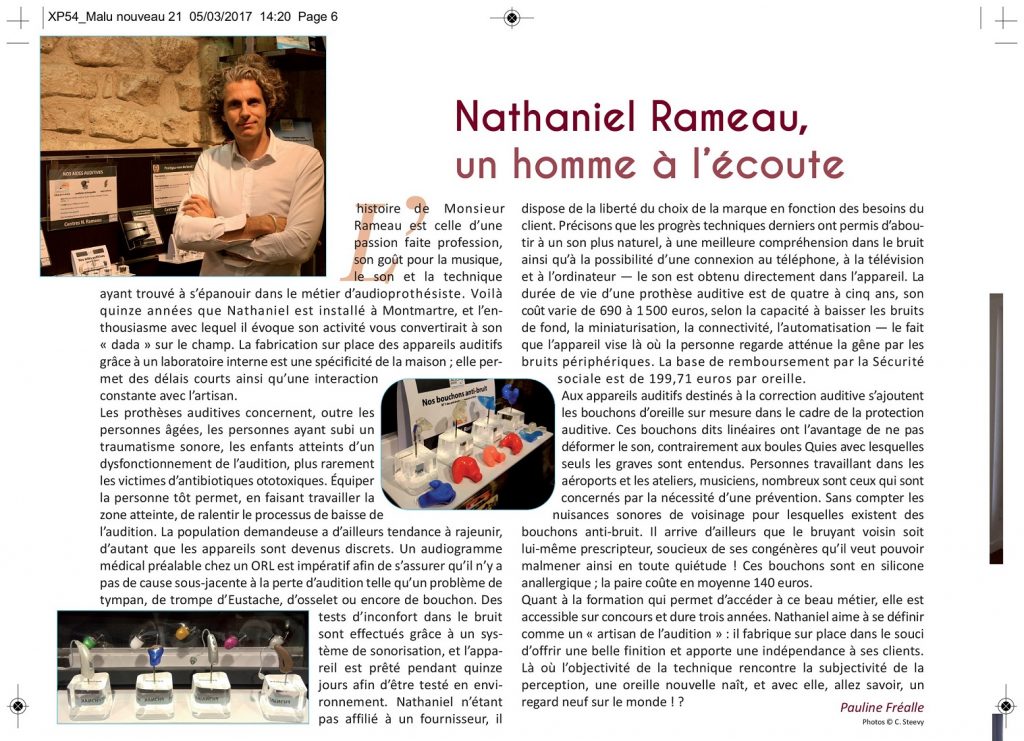 Article du journal Montmartre à la une : « Nathaniel Rameau, un homme à l’écoute », avec une photo de Nathaniel Rameau dans le centre